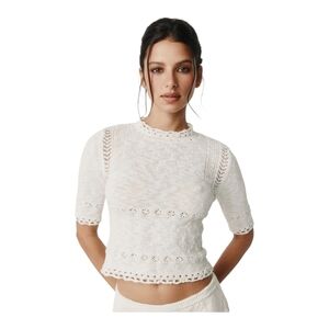 With Jean Women's Top Sev Cropped Knit Size S White NWT MSRP $162